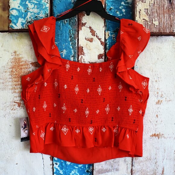 Women's Sofia Jeans Plus Double Ruffle Embroidered Top XXLARGE Red Alert NEW - Picture 7 of 11